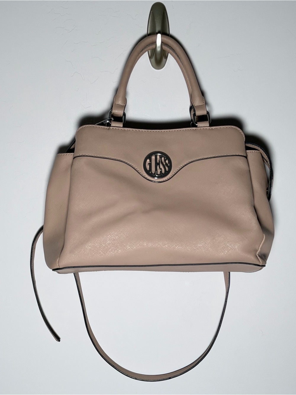 Guess Blush Taupe Leather Satchel with Logo Medallion w/ Card Wallet Holder - Picture 3 of 16